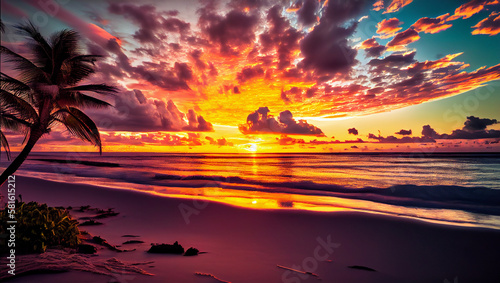 Colorful sunset over ocean in Hawaii © Sean Song