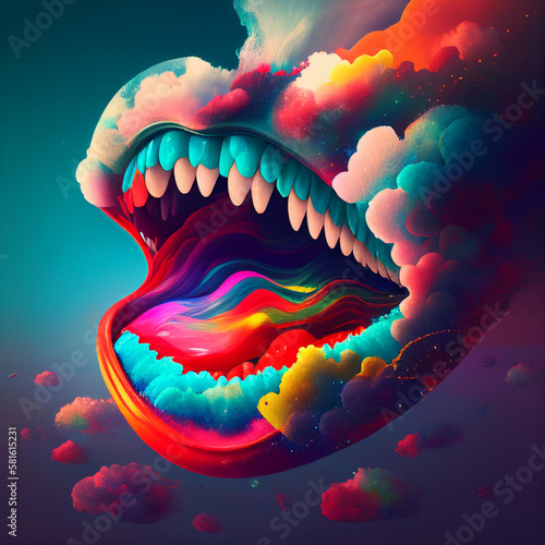 Smiling mouth in the clouds AI generative art  photo