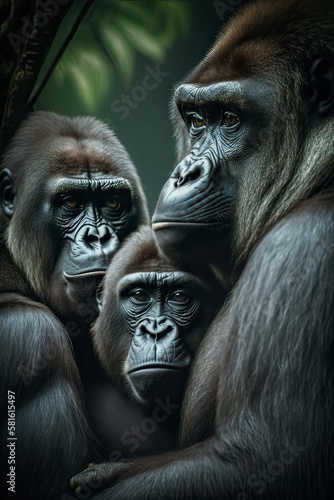 Family of gorillas grooming each others in nature ai generative © Mr. Bolota