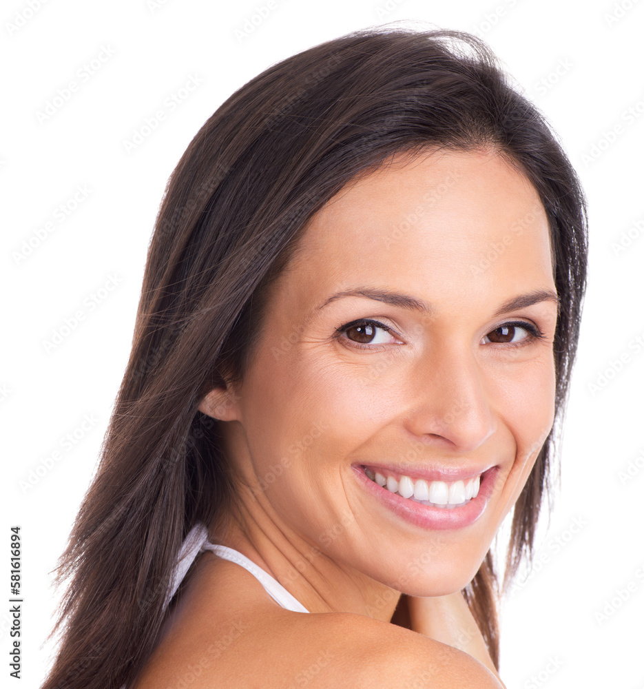 Always kind to her skin. Head and shoulders shot of a beautiful woman isolated on white.
