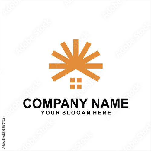 sunset home logo vector