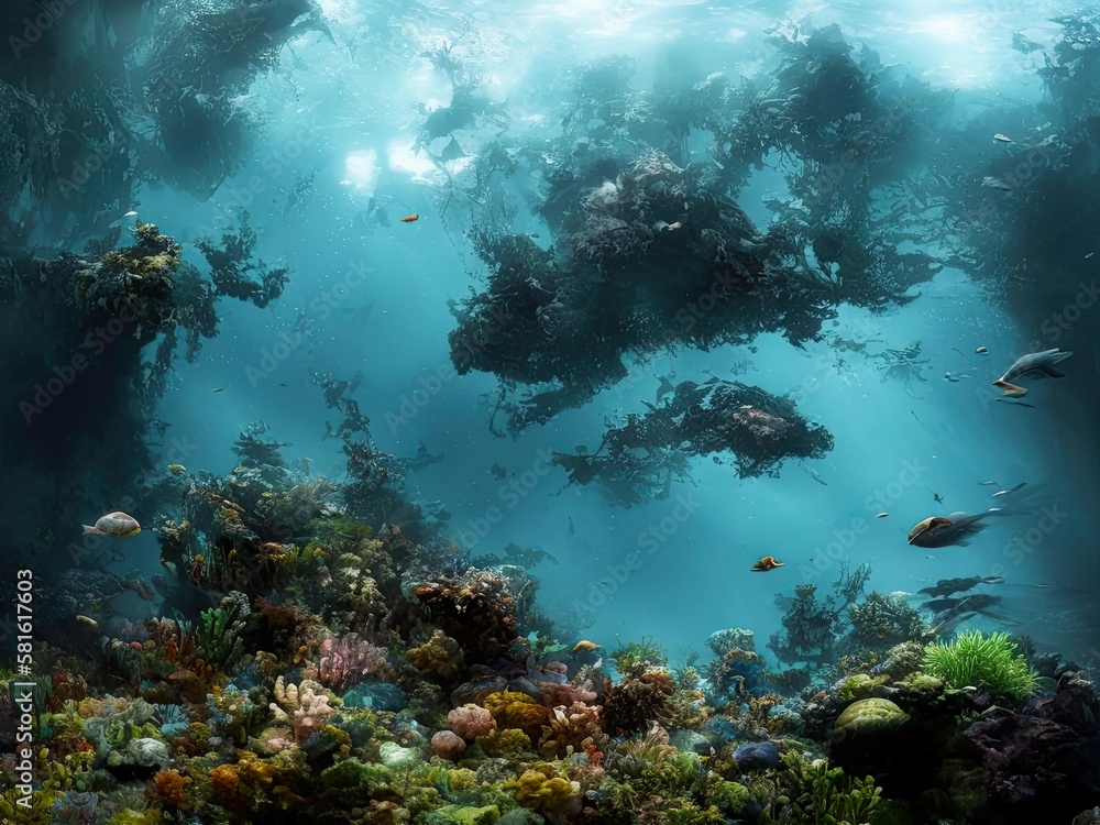 Deep ocean environment scenery,, Designed with the help of AI Stock ...