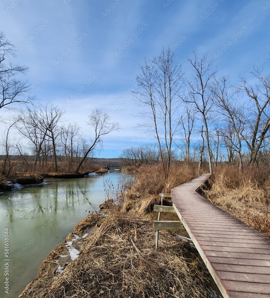 Fototapeta premium wooden bridge over river