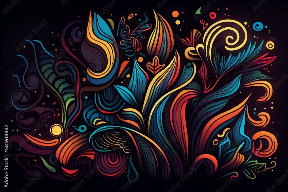 doodle style background, wallpaper, dark and colorful theme