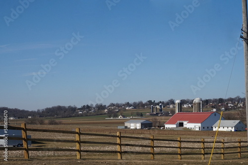 Farm, Silos, Buildings, Red Roof, Field, Sky