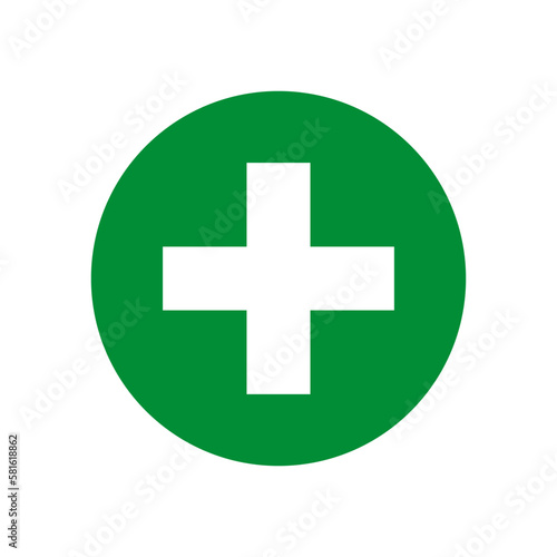 white cross green circle. Emergency symbol. Medical design. Vector illustration.