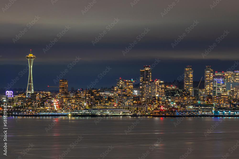 SEATTLE AT NIGHT WITH SPACE NEEDLE