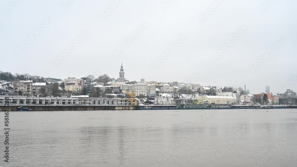 City of Belgrade, Serbia. River Sava in winter. Snowy Belgrade. City of Belgrade, Serbia. River Sava in winter. Snowy Belgrade.