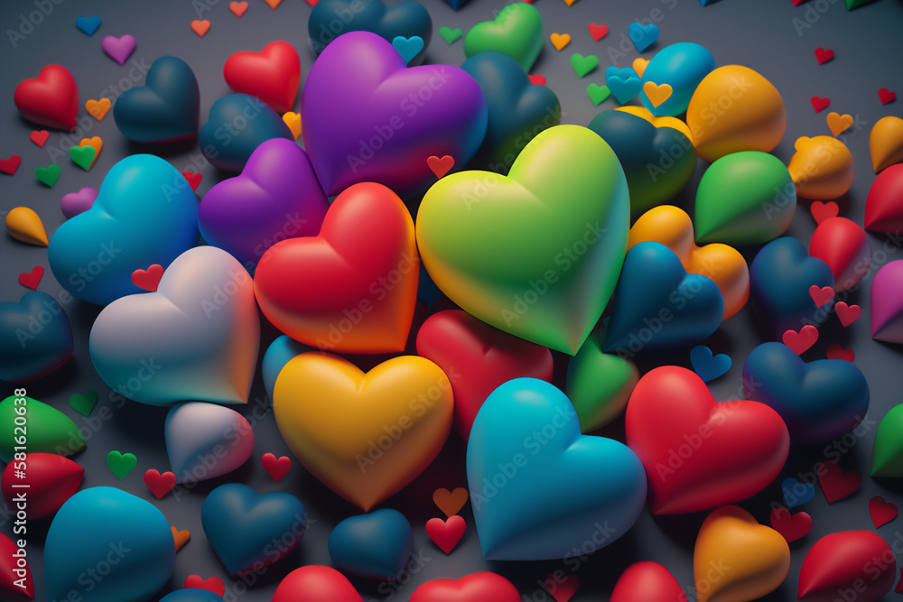 An illustration of a heart-shaped color wheel with a lot of colorful hearts