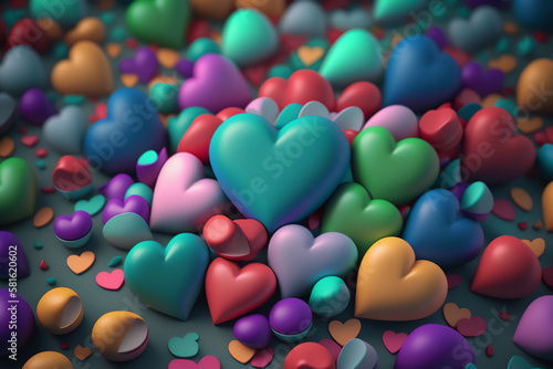 A heart-filled canvas with a lot of hearts in different colors