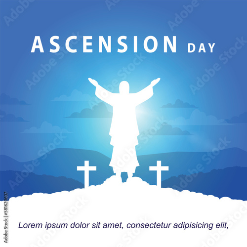 ascension day with illustration of jesus statue on blue background