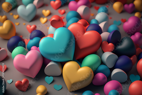 An illustration of a heart cascade with a lot of hearts in different colors photo