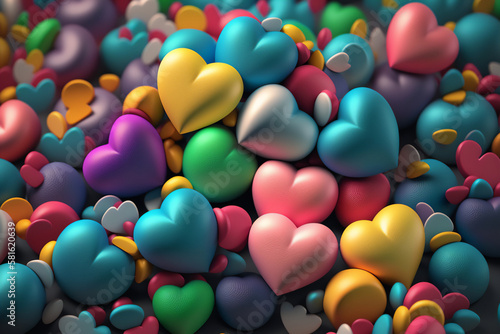A colorful heart-shaped illustration with many colorful hearts in rainbow order