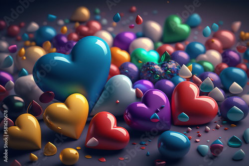 A heart-shaped spectrum illustration with hearts in various colors photo