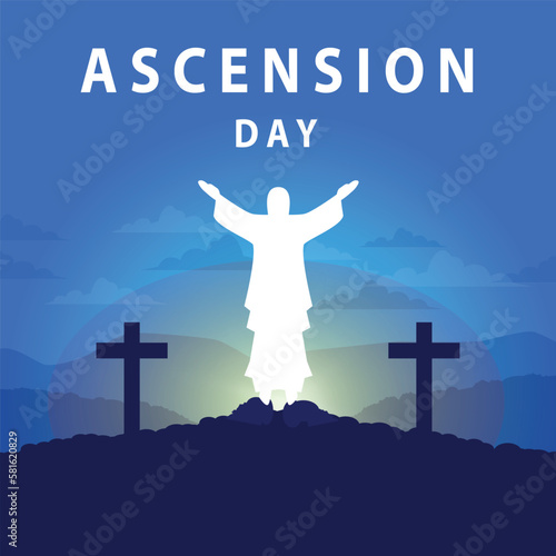 ascension day with jesus statue illustration with white light and light blue background
