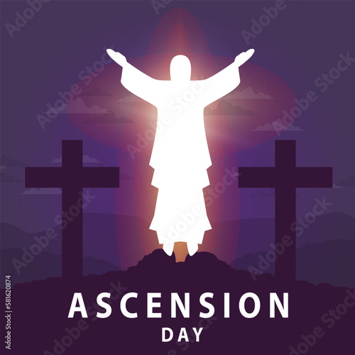 ascension day with jesus statue illustration with white light and purple background