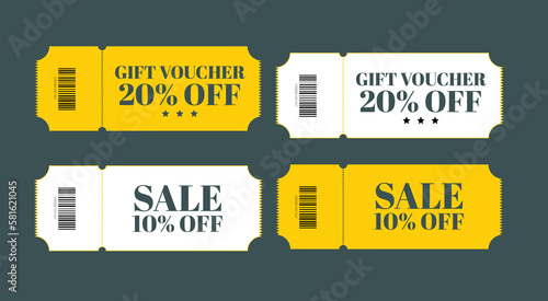 Discount coupon, gift coupon template with ruffle edges. discount offers vector set