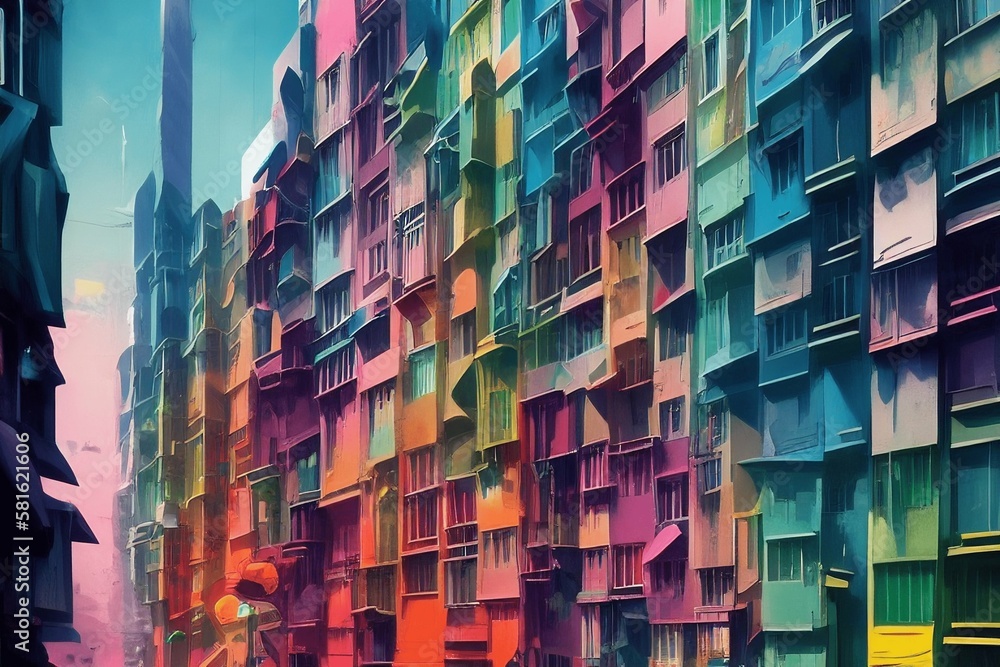 retro style city buildings in rainbow colours generative ai retro style city buildings in rainbow colours generative ai