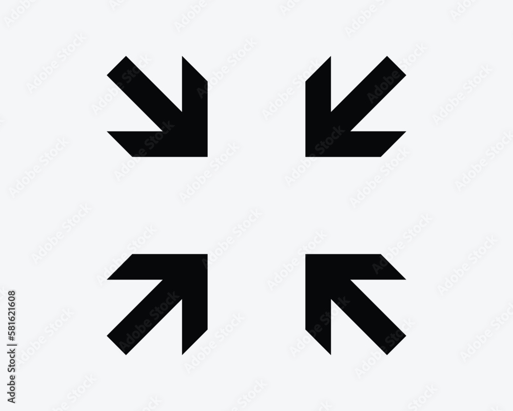 Arrows Pointing Point Inwards Zoom In Center Four Corners Black White Silhouette Sign Symbol Icon Vector Graphic Clipart Illustration Artwork Pictogram Arrows Pointing Point Inwards Zoom In Center Four Corners Black White Silhouette Sign Symbol Icon Vector Graphic Clipart Illustration Artwork Pictogram