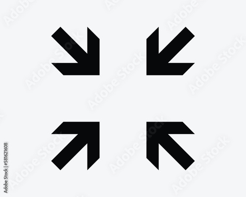 Arrows Pointing Point Inwards Zoom In Center Four Corners Black White Silhouette Sign Symbol Icon Vector Graphic Clipart Illustration Artwork Pictogram