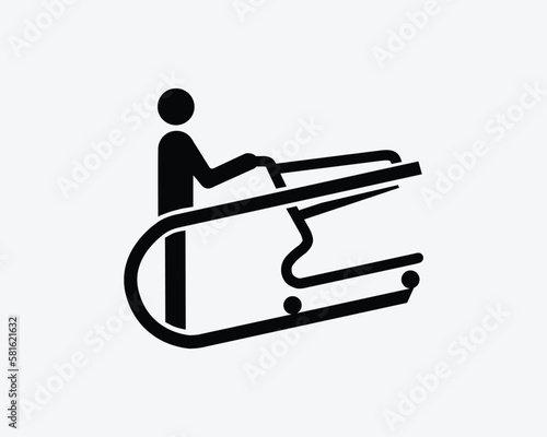 Push Cart Escalator Travelator Trolley Man Person Pushing Black White Silhouette Symbol Icon Sign Graphic Clipart Artwork Illustration Pictogram Vector
