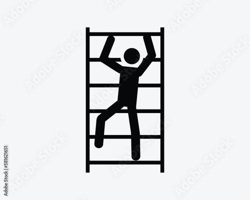 Climbing Ladder Man Climb Stairs Person Up Down Stick Figure Black White Silhouette Symbol Icon Sign Graphic Clipart Artwork Illustration Pictogram Vector