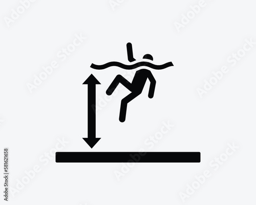 Deep Water Icon Person Drowning Drown Warning Safety Hazard Black White Silhouette Symbol Sign Graphic Clipart Artwork Illustration Pictogram Vector