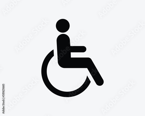 Diabled Person Icon Handicap Differently Abled People Wheelchair Black White Silhouette Sign Symbol Graphic Clipart Artwork Illustration Pictogram Vector