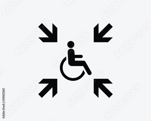 Disable People Person Emergency Assembly Gathering Point Black White Silhouette Sign Symbol Icon Graphic Clipart Artwork Illustration Pictogram Vector 