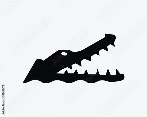 Alligator Head Icon Gator Crocodile Reptile Open Mouth Jaw Vector Black White Silhouette Symbol Sign Graphic Clipart Artwork Illustration Pictogram