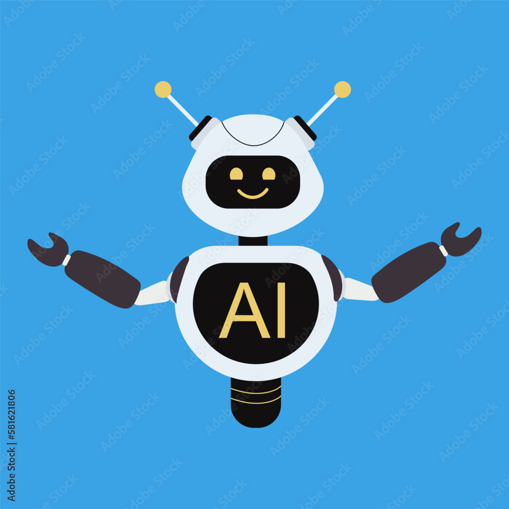 Fototapeta premium Robot with artificial intelligence on a blue 