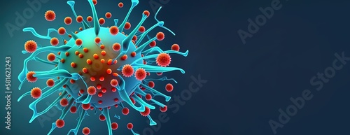 Virus. Abstract 3d corona microbe on blue background, allergy bacteria, medical healthcare, microbiology concept. Disease germ, pathogen organism, by ai generative photo