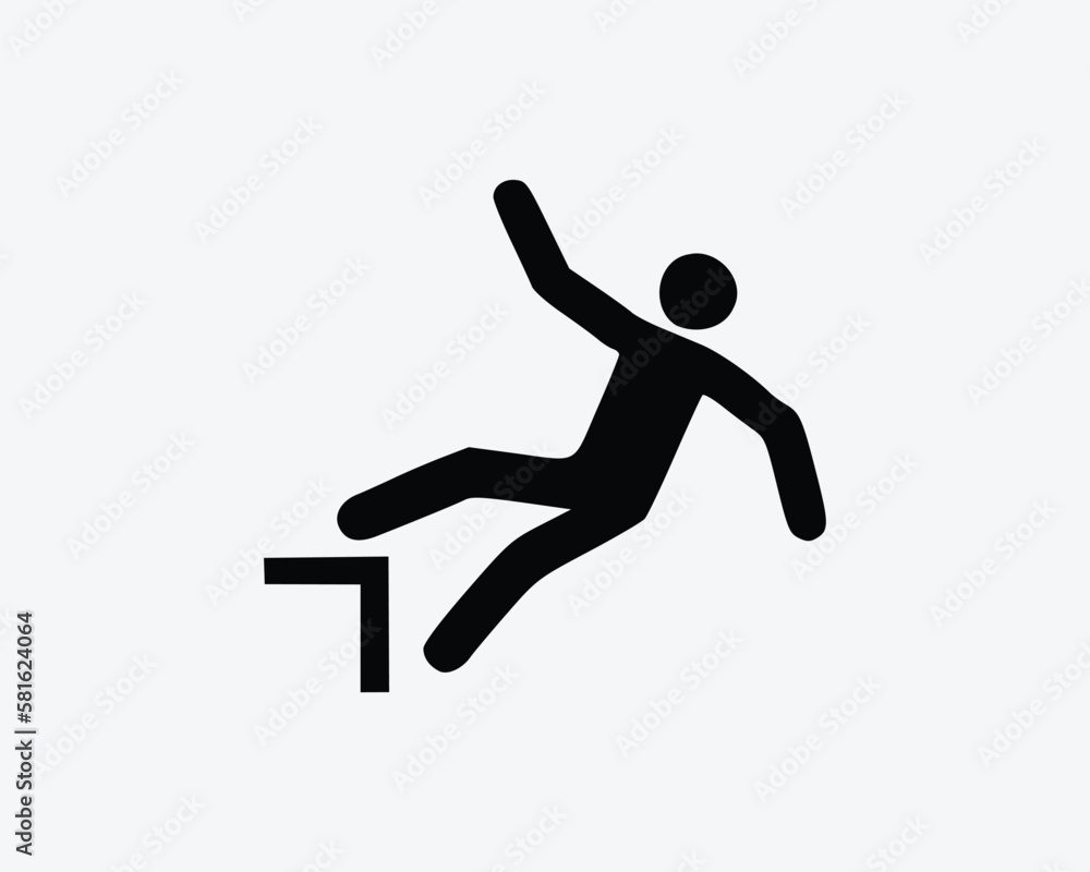 Fall Backwards Icon Person Falling Back Slip Accident Danger Vector Black White Silhouette Symbol Sign Graphic Clipart Artwork Illustration Pictogram