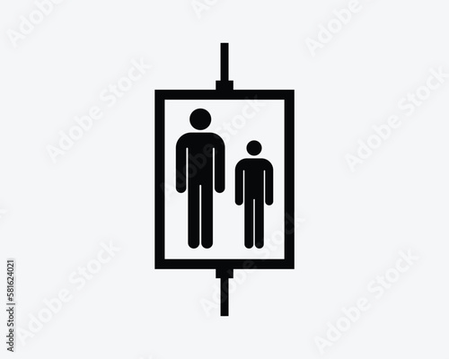 Elevator Lift Man Stick Figure Up Down Person People Icon Black White Silhouette Symbol Sign Graphic Clipart Artwork Illustration Pictogram Vector