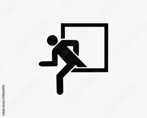 Emergency Window Escape Exit Evacuation Evacuate Opening Black White Silhouette Sign Symbol Icon Graphic Clipart Artwork Illustration Pictogram Vector