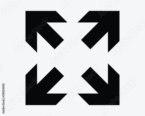 Expanding Arrows Top Bottom Right Left 4 Four CornersBlack White Silhouette Sign Symbol Icon Vector Graphic Clipart Illustration Artwork Pictogram