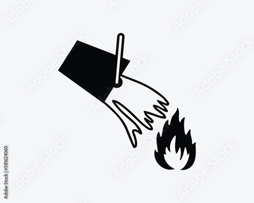 Extinguish Fire Water Bucket Pail Put Out Douse Flames Black White Silhouette Symbol Icon Sign Graphic Clipart Artwork Illustration Pictogram Vector