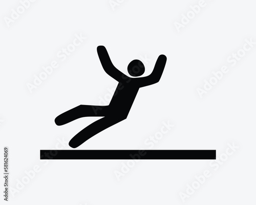 Person Falling Icon Slip and Fall Down Trip Accident Slippery Vector Black White Silhouette Symbol Sign Graphic Clipart Artwork Illustration Pictogram