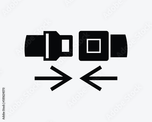 Fasten Seatbelt Sign Icon Reminder Wear Safety Harness Buckle Up Black White Silhouette Symbol Graphic Clipart Artwork Illustration Pictogram Vector