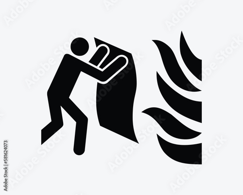 Fire Blanket Extinguisher Person Putting Out Flames Black White Silhouette Sign Symbol Icon Clipart Graphic Artwork Pictogram Illustration Vector