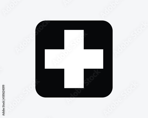 First Aid Cross Symbol Medical Emergency Humanitarian Care Black White Silhouette Sign Icon Vector Graphic Clipart Illustration Artwork Pictogram