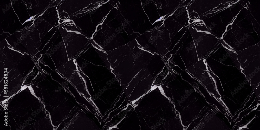 Seamless texture of black marble with white veins, background. Generative AI