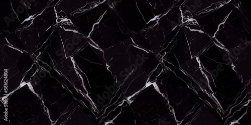 Seamless texture of black marble with white veins, background. Generative AI