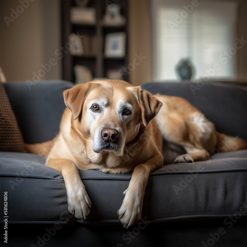 Large dog laying on sofa - Pet photography - AI-Generated