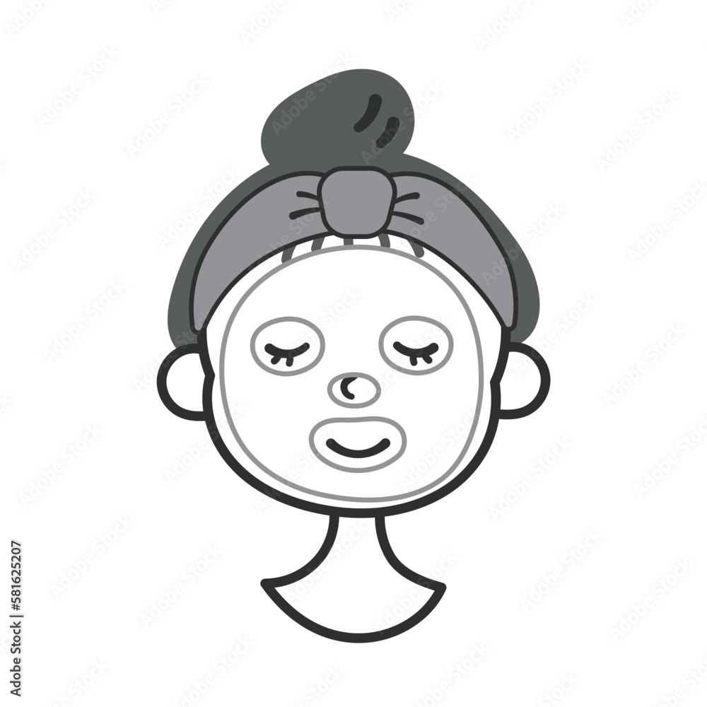 フェイスパック・スキンケアする女性のイラスト素材 線画 フェイスパック・スキンケアする女性のイラスト素材 線画