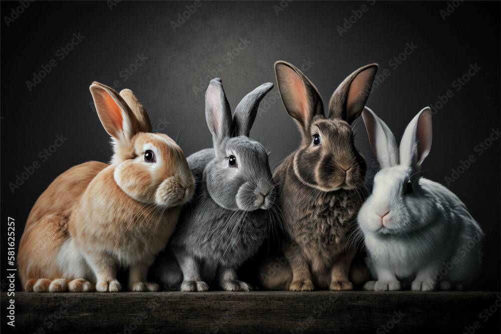 Fototapeta premium groupe de lapins debout sur leur spattes rabbits