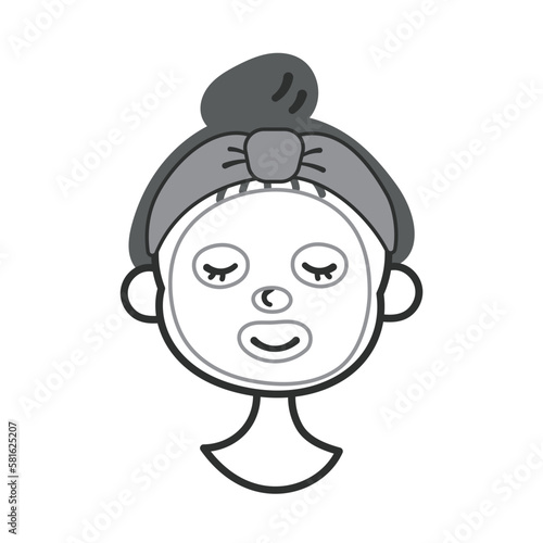 フェイスパック・スキンケアする女性のイラスト素材　線画