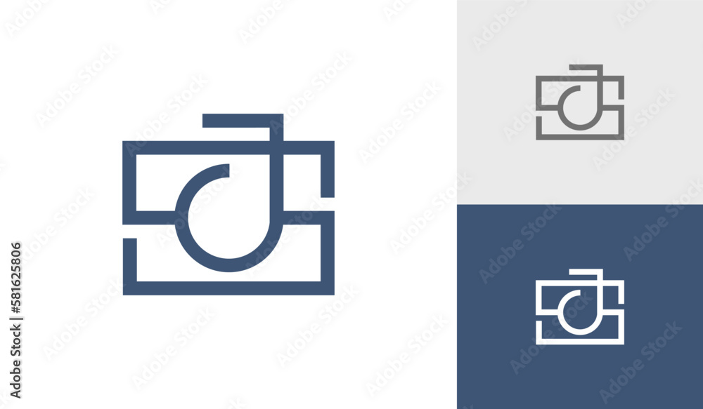 Letter SJ initial monogram with camera shape logo design vector for photography company Letter SJ initial monogram with camera shape logo design vector for photography company