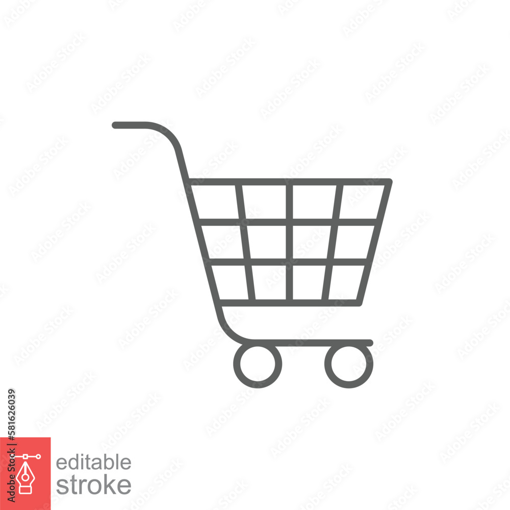 Shopping cart icon. Simple line style for web template and app. Shop, retail, trolley, basket, bag, store, online, buy, vector illustration design on white background. Editable stroke EPS 10. Shopping cart icon. Simple line style for web template and app. Shop, retail, trolley, basket, bag, store, online, buy, vector illustration design on white background. Editable stroke EPS 10.