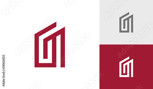Letter GM initial monogram with bulding shape logo design vector